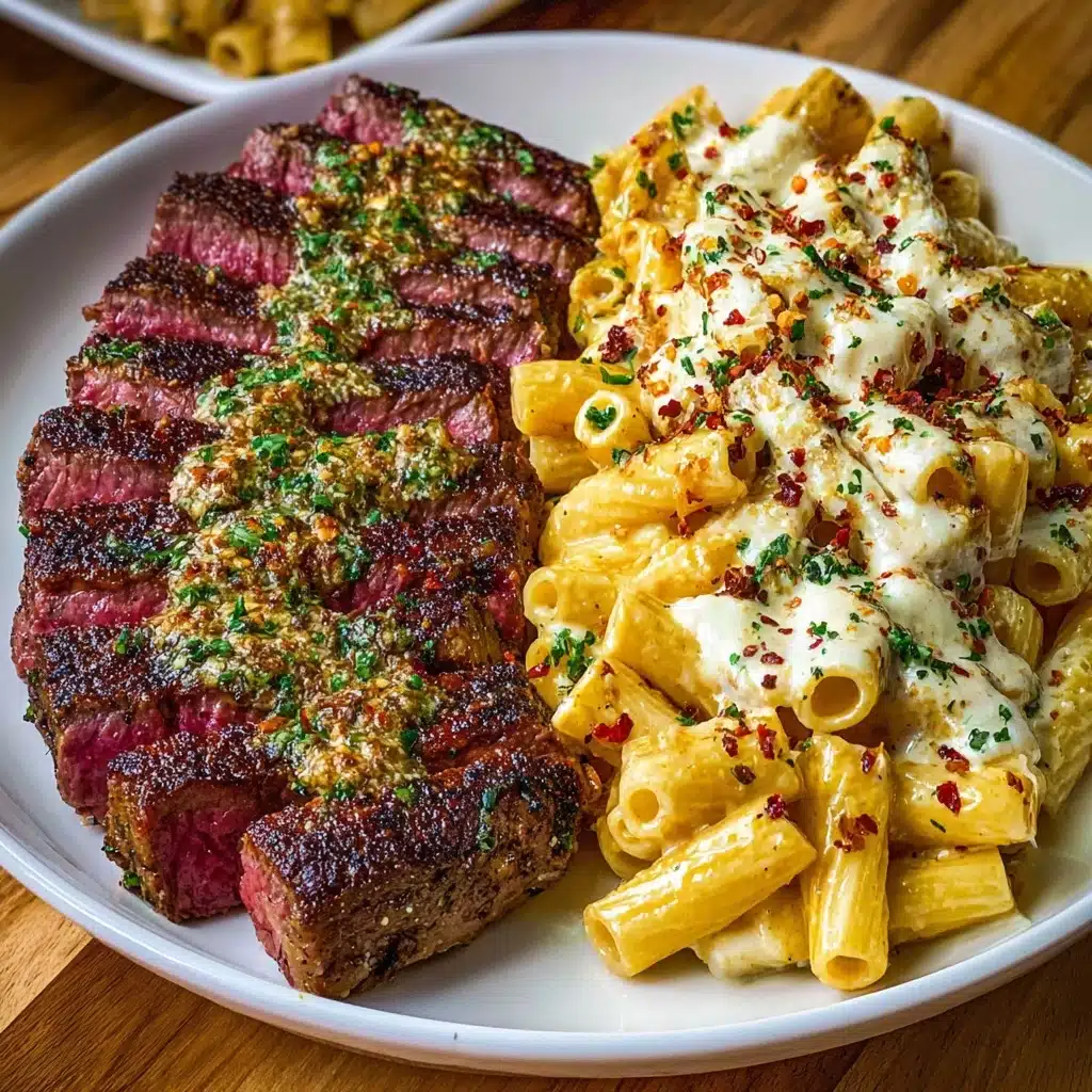 Cheesy Cajun Garlic Butter Steak with Creamy Rigatoni Recipe - Recipe Image