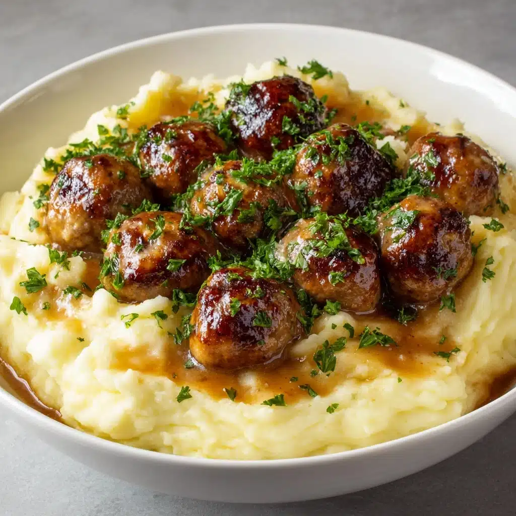 Salisbury Steak Meatballs With Garlic Herb Mashed Potatoes Recipe - Recipe Image