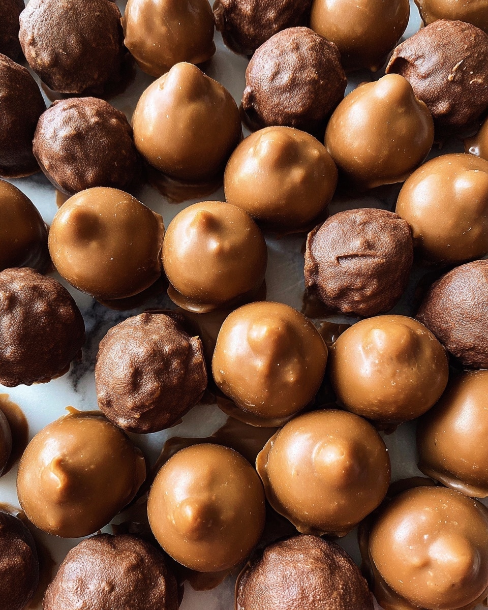 A close-up view of many round chocolate-covered balls arranged closely together on a white marbled surface, showing a mix of smooth and textured chocolate coatings with light brown shades, some with small irregularities and bumps on the surface, creating a rich and tasty look. photo taken with an iphone --ar 4:5 --v 7