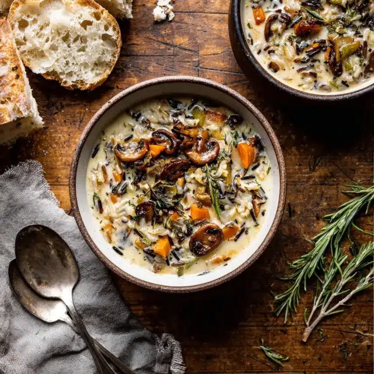 Creamy Wild Rice Chicken Soup with Roasted Mushrooms Recipe