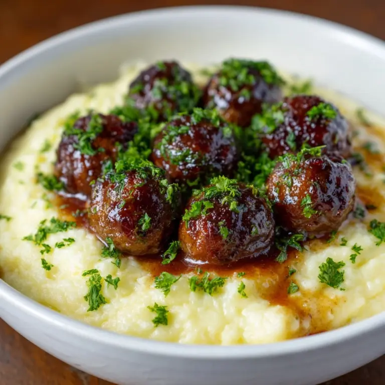 Salisbury Steak Meatballs With Garlic Herb Mashed Potatoes Recipe
