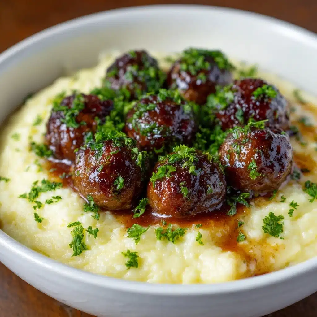 Salisbury Steak Meatballs With Garlic Herb Mashed Potatoes Recipe - Recipe Image