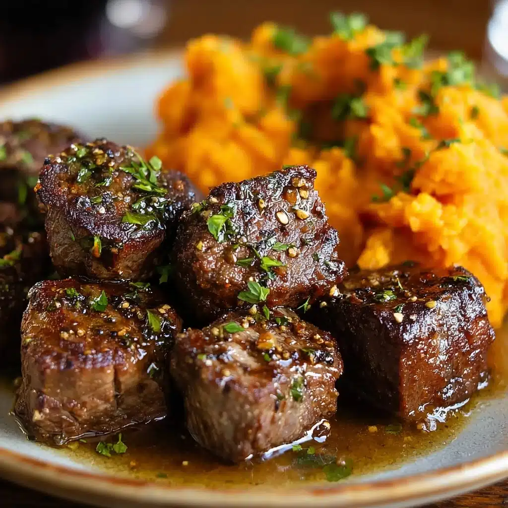 Garlic Butter Steak Bites with Sweet Potato Mash Recipe - Recipe Image