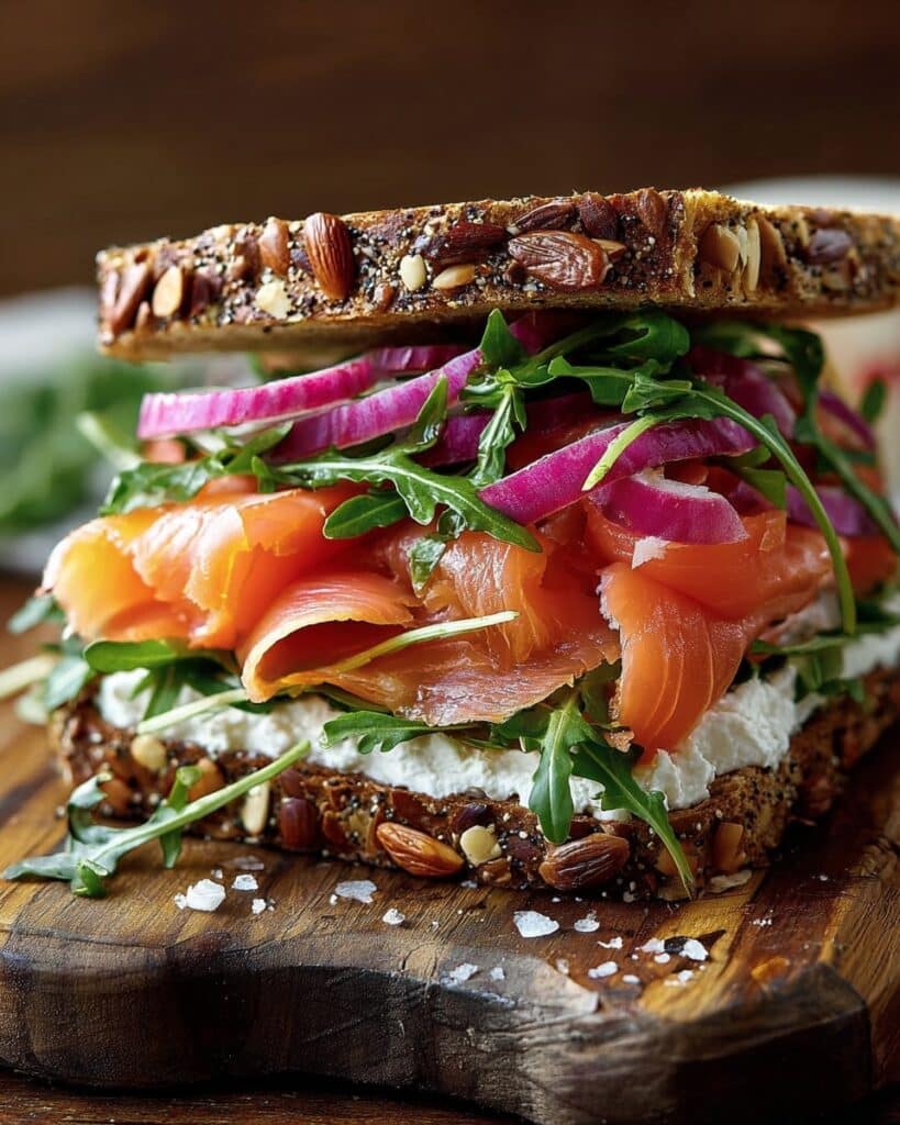 Smoked Salmon Sandwich with Herb Cream Cheese and Arugula Recipe