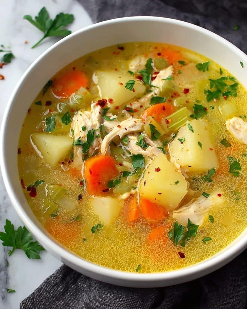 Comforting Chicken and Potato Soup with Herbs and Cheddar Recipe