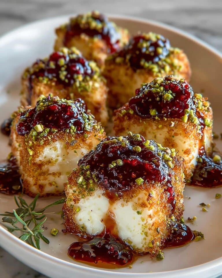 Pistachio Crusted Brie Bites with Cranberry Honey Glaze Recipe