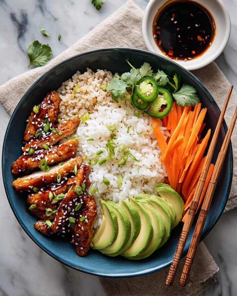 Sticky Chicken Rice Bowls with Spicy Mayo and Sesame Seeds Recipe