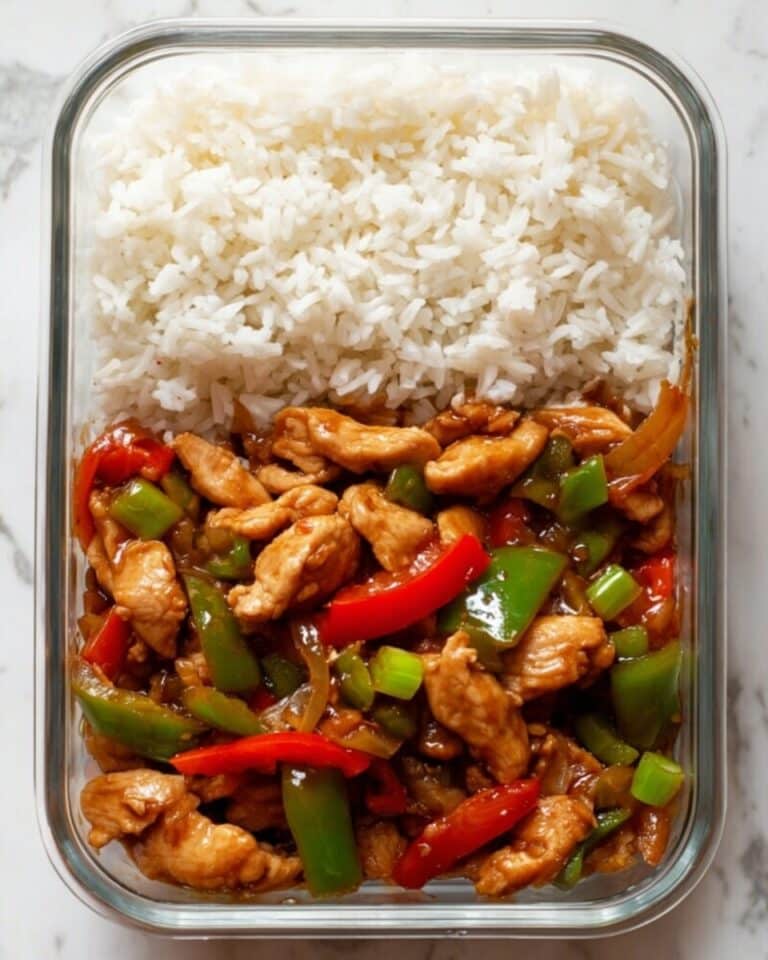 Sizzling Garlic Chicken Stir-Fry with Peppers & Steamed Rice Recipe
