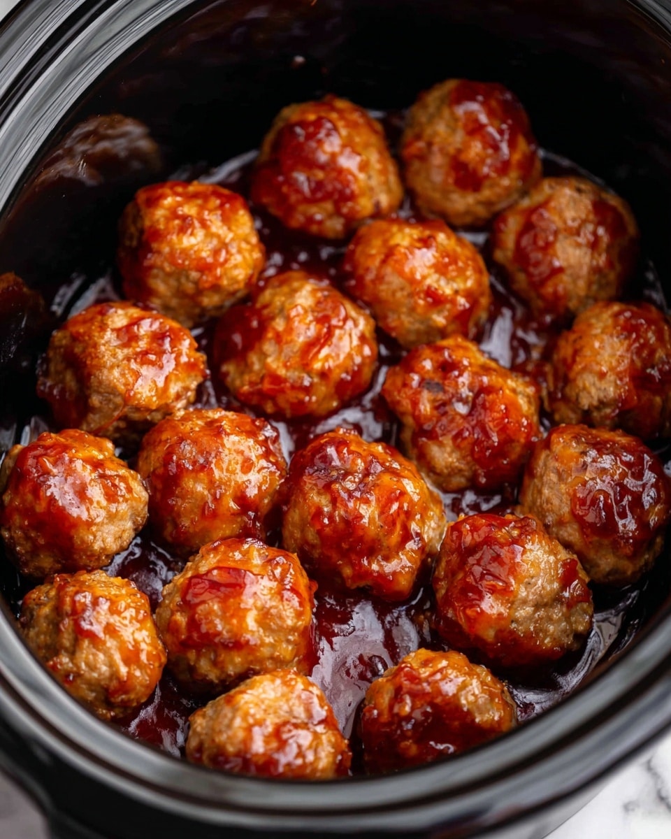 The image shows many small, round meatballs covered in a thick, shiny brown sauce. They are piled close together, with some resting on a silver spoon that is lifting a few meatballs out from the group. The surface beneath is not visible, but the focus is on the glossy texture of the sauce and the smooth, slightly rough surface of the meatballs. The overall color is rich brown with highlights reflecting light, making the sauce look fresh and moist. photo taken with an iphone --ar 4:5 --v 7