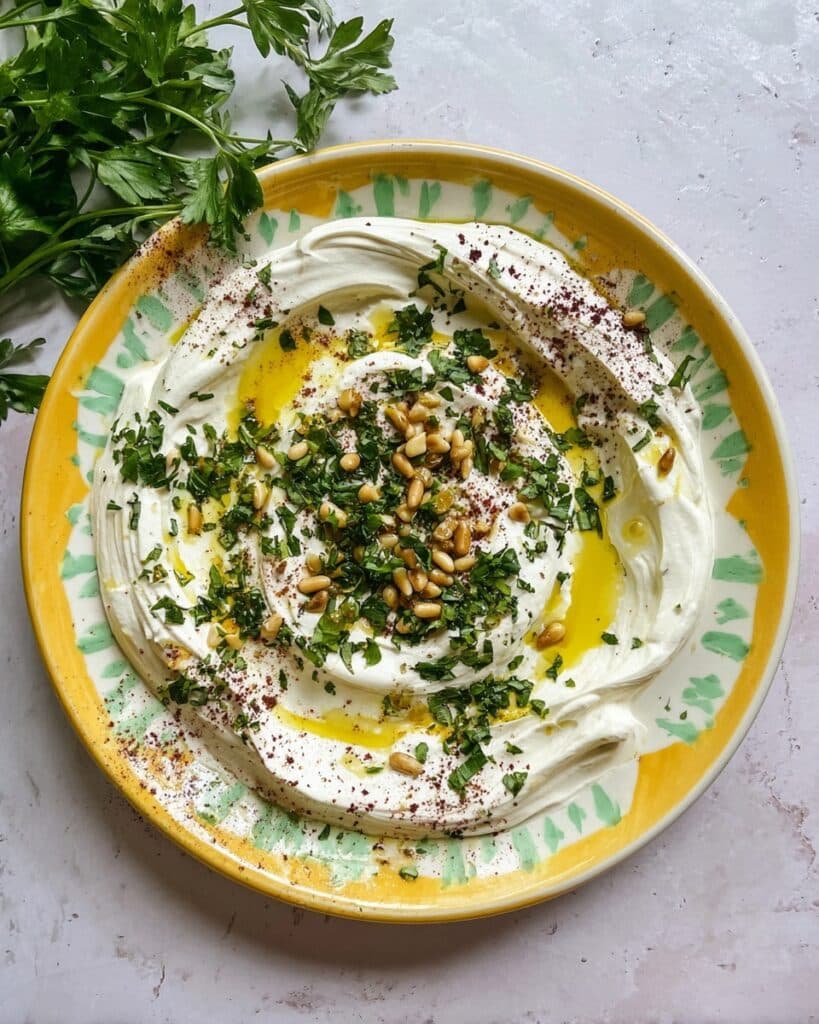 Garlic Labneh with Pine Nuts, Herbs, and Sumac Recipe