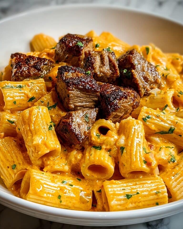 Cajun Steak Tips in Cheesy Rigatoni Parmesan Sauce Recipe