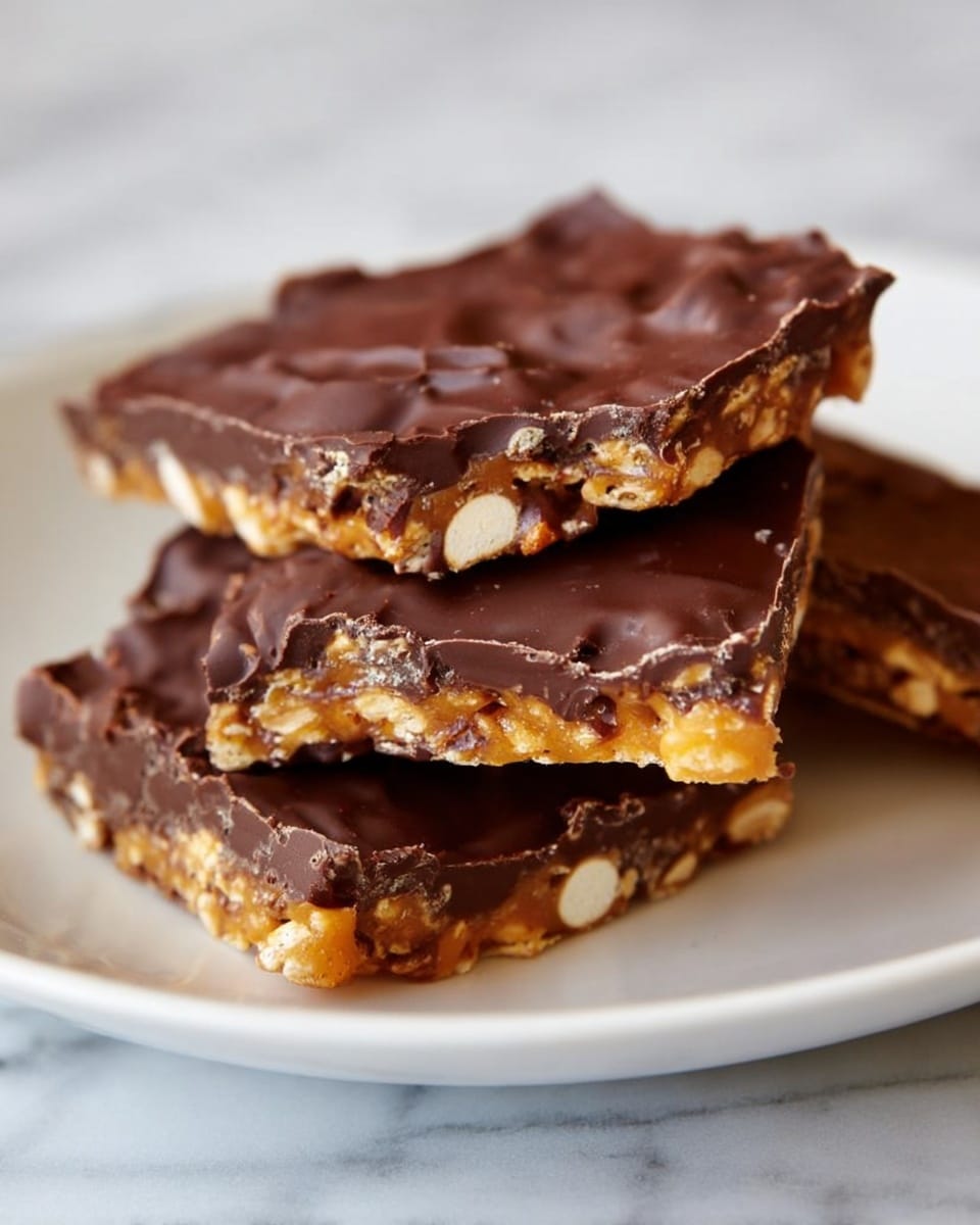 The image shows a scattered mix of chocolate peanut butter pretzel bark pieces and small pretzels all spread out on a white marbled surface. The bark pieces are dark brown chocolate with bits of salty pretzels embedded inside, giving a rough texture with some shiny chocolate shine. The small pretzels are light golden brown with a smooth texture, and dark brown chocolate chips are also scattered around the scene. On the right side, there is a small white bowl with what looks like white salt crystals nearby. The colors mainly include dark brown chocolate, golden pretzels, and the white marbled background. Photo taken with an iphone --ar 4:5 --v 7