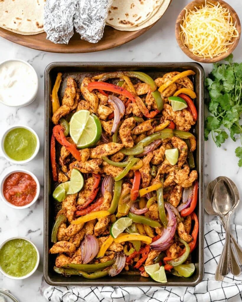 Sheet Pan Chicken Fajitas with Colorful Bell Peppers and Spices Recipe