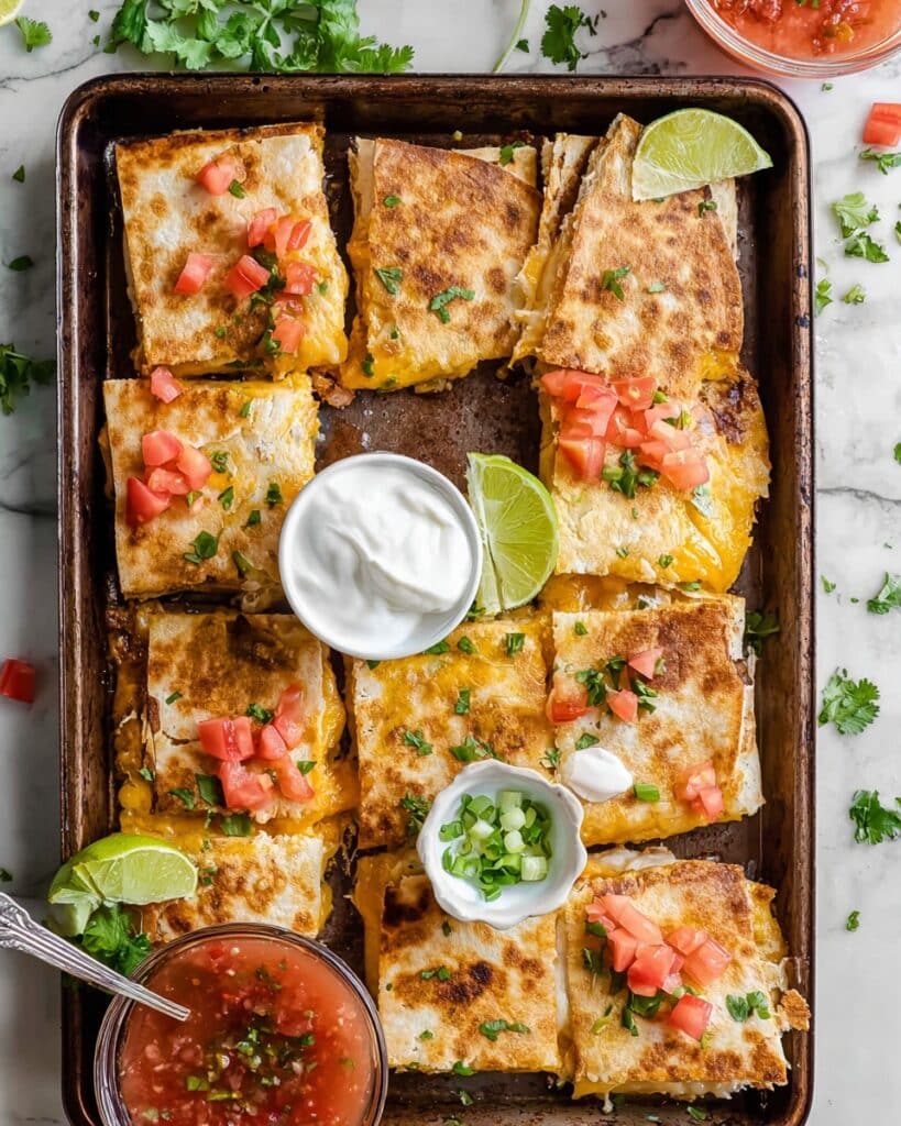 Sheet Pan Quesadillas with Ground Beef, Black Beans, and Cheese Recipe