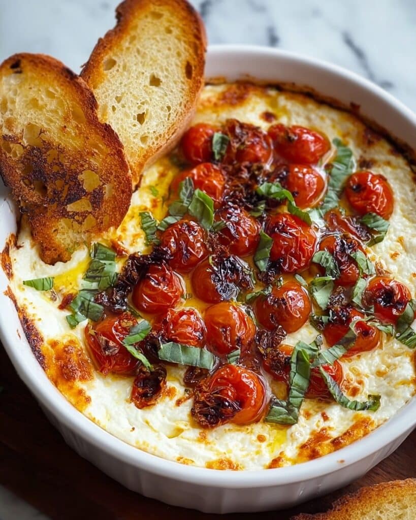 Three-Cheese Tomato Bruschetta Dip – Easy & Cheesy Appetizer Recipe