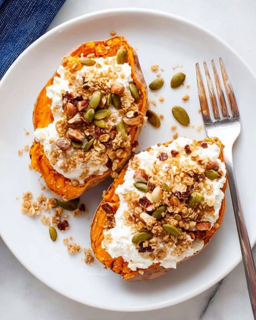 Cottage Cheese Sweet Potatoes with Granola and Honey Recipe