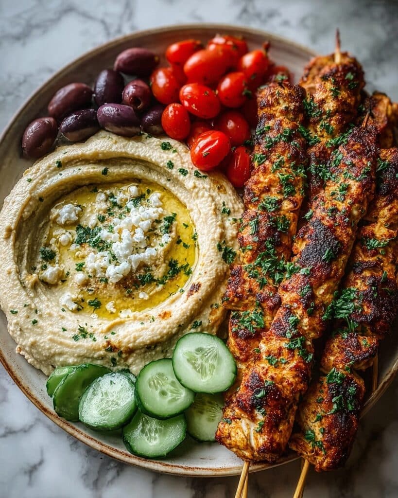 Mediterranean Chicken Skewers with Hummus Spread Recipe