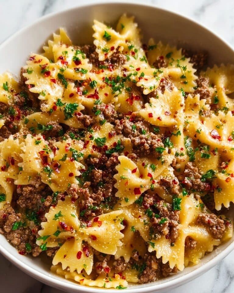 Garlic Butter Bowtie Pasta with Ground Beef Recipe