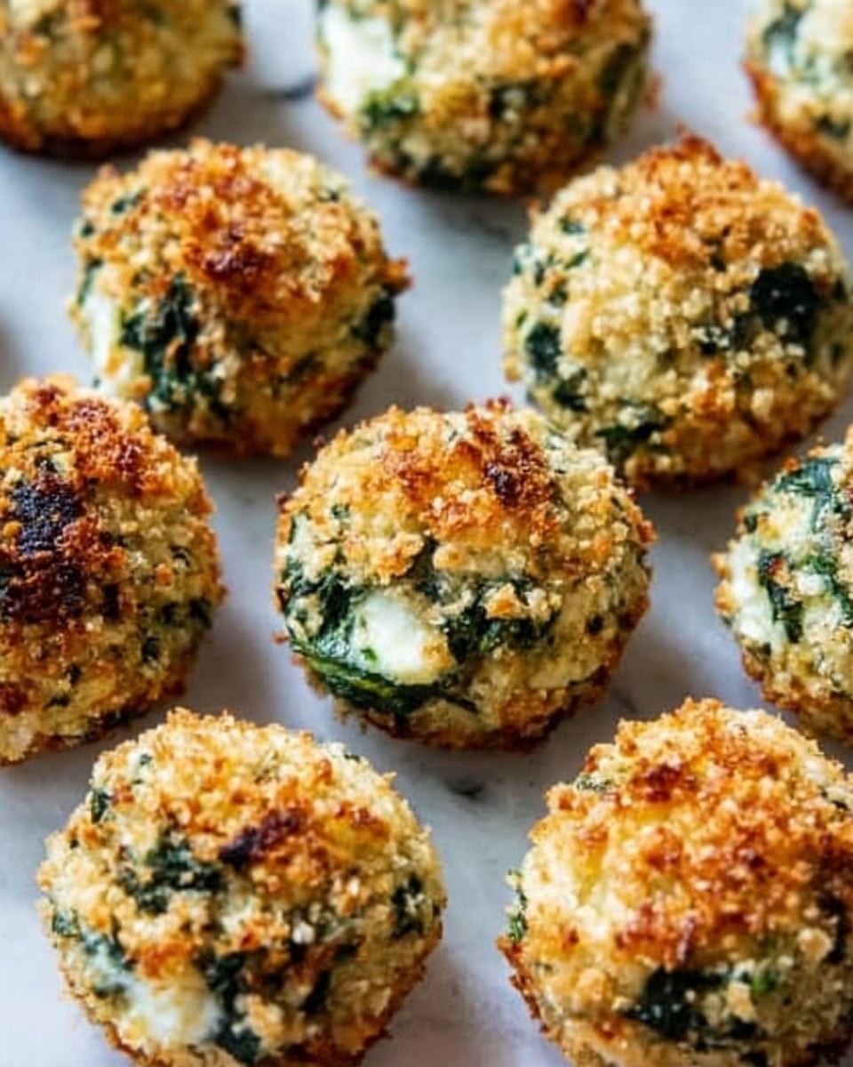The image shows several small round balls arranged closely on a white baking paper over a white marbled surface. Each ball has three visible layers: the bottom layer is creamy white, the middle layer contains dark green leafy bits mixed in the creamy base, and the top layer is golden brown and crunchy with a slightly rough texture. The balls are evenly spaced and appear baked to a crisp on top, reflecting light softly. photo taken with an iphone --ar 4:5 --v 7