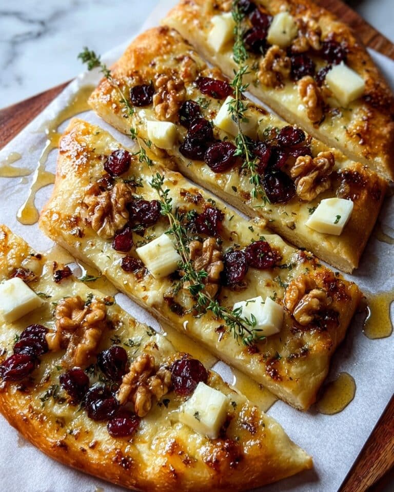 Crispy Flatbread with Brie, Cranberries, Toasted Walnuts, and Hot Honey Drizzle Recipe