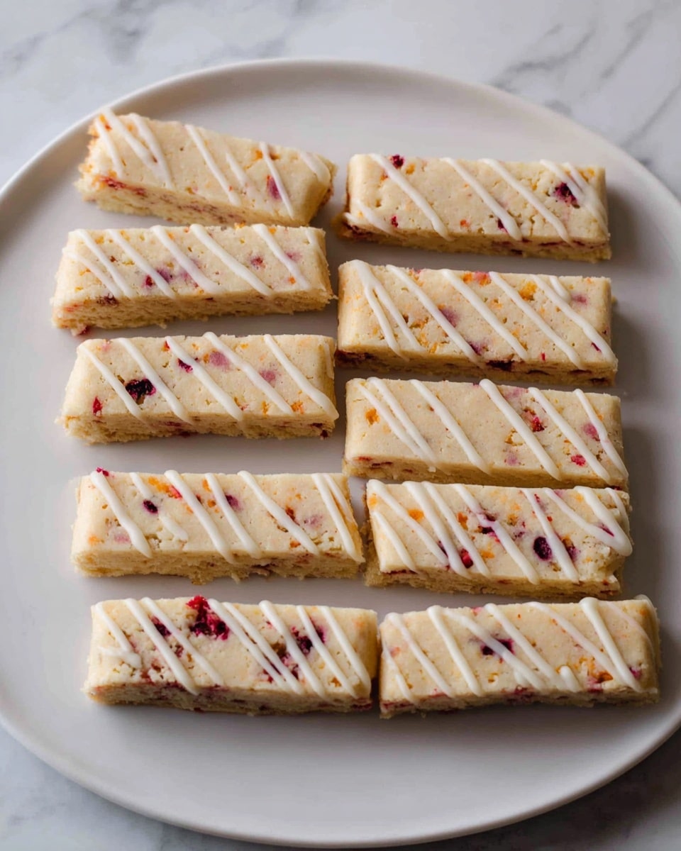 Six long, rectangular cookie bars are neatly lined up on a white rectangular board resting on a white marbled surface. Each cookie bar has a pale beige color with scattered small dark red and orange bits throughout, giving a speckled appearance. Some of the cookie bars are decorated with thin, diagonal white icing drizzles on top adding a textured contrast to the smooth dough. The scene has soft natural lighting, highlighting the crumbly texture of the cookies and the smoothness of the icing. photo taken with an iphone --ar 4:5 --v 7