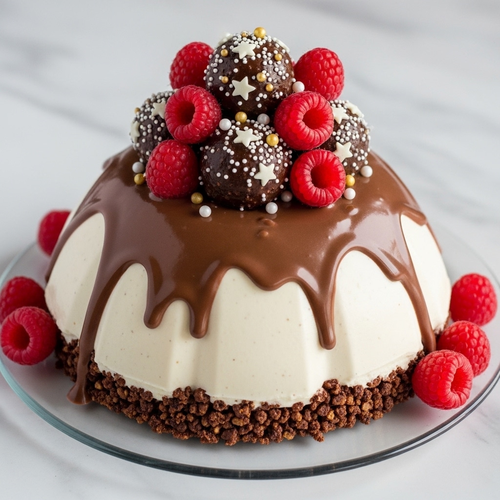 Christmas Ice Cream Pudding with Hazelnuts, Chocolate Ganache, and Puffed Rice Recipe