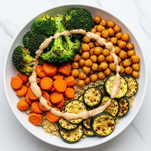 Roasted Veggie Chickpea Bowls with Maple Dijon Tahini Dressing Recipe