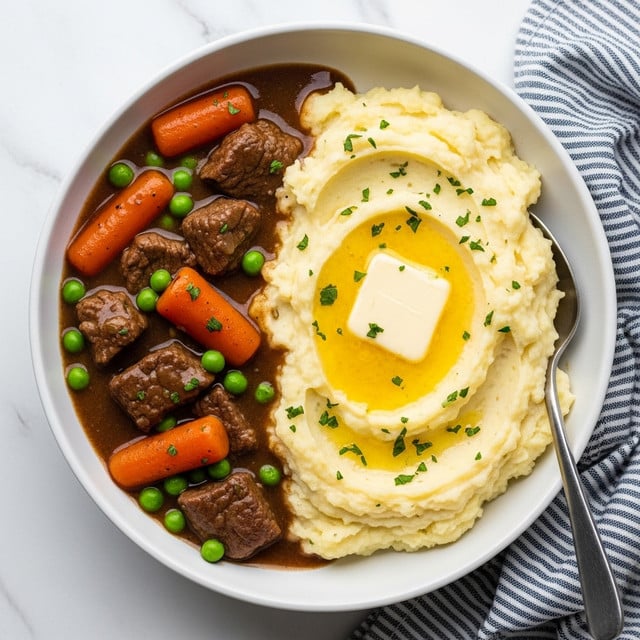Irish Stew with Beef and Vegetables Served over Mashed Potatoes Recipe
