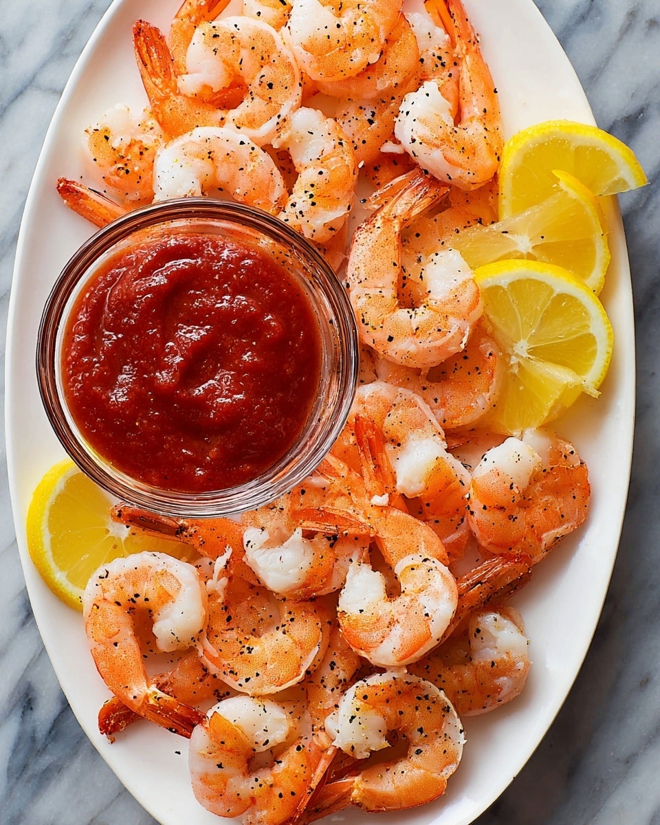 The image shows a baking tray filled with one layer of cooked shrimp, each curled and spaced evenly apart. The shrimp are orange and white with a slightly shiny texture, and some pieces are sprinkled with small black pepper flakes. The tails of the shrimp are a darker orange, slightly translucent, and the tray beneath has a textured pattern. The tray is placed on a white marbled surface. photo taken with an iphone --ar 4:5 --v 7