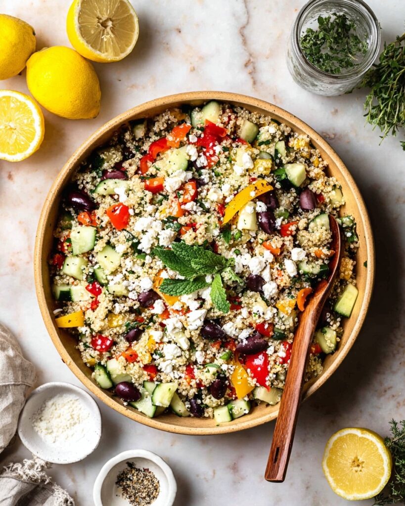 Quinoa Salad with Peppers, Cucumbers, Olives, and Feta Recipe