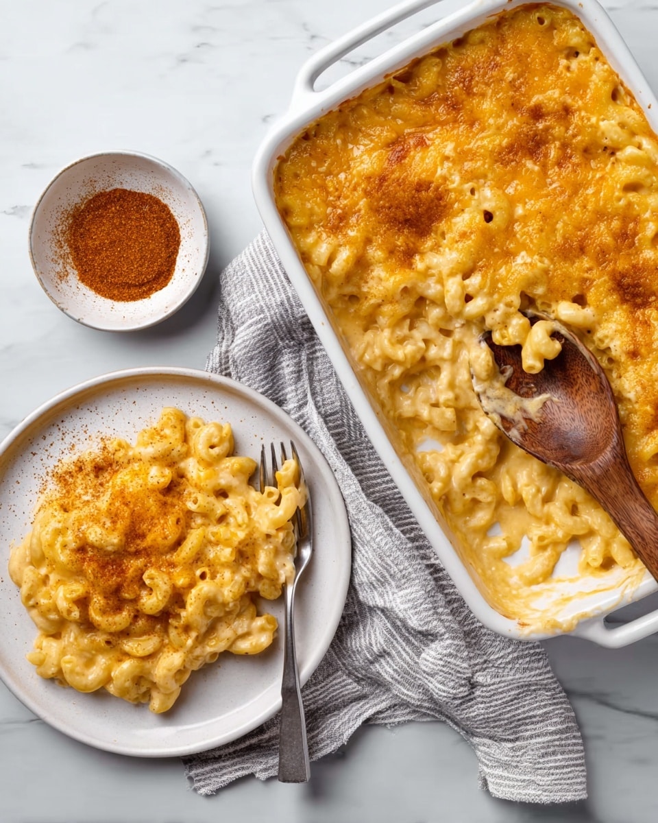 A close-up of a layered casserole in a white rectangular baking dish on a white marbled surface, topped with a thick layer of shredded yellow and white cheese spread evenly over a creamy, light beige mixture beneath, showing a soft texture with no visible chunks, ready to be baked. photo taken with an iphone --ar 4:5 --v 7