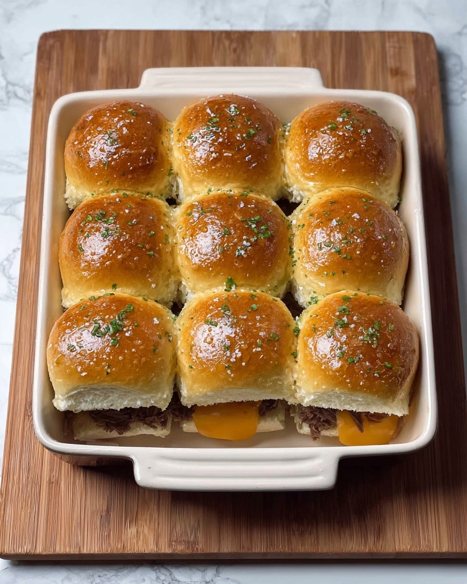 The image shows a stack of four sandwiches with soft, golden brown buns. Each sandwich has a fluffy light yellow top bun and a bottom bun with a slightly darker, toasted look. Between the buns, there are thick layers of pulled, crispy, dark brown meat with some orange melted cheese underneath that adds a creamy texture. The sandwiches are placed closely together on a surface with a white marbled texture, and the background is dimly lit with blurred light-colored cans and a glass. Photo taken with an iphone --ar 4:5 --v 7