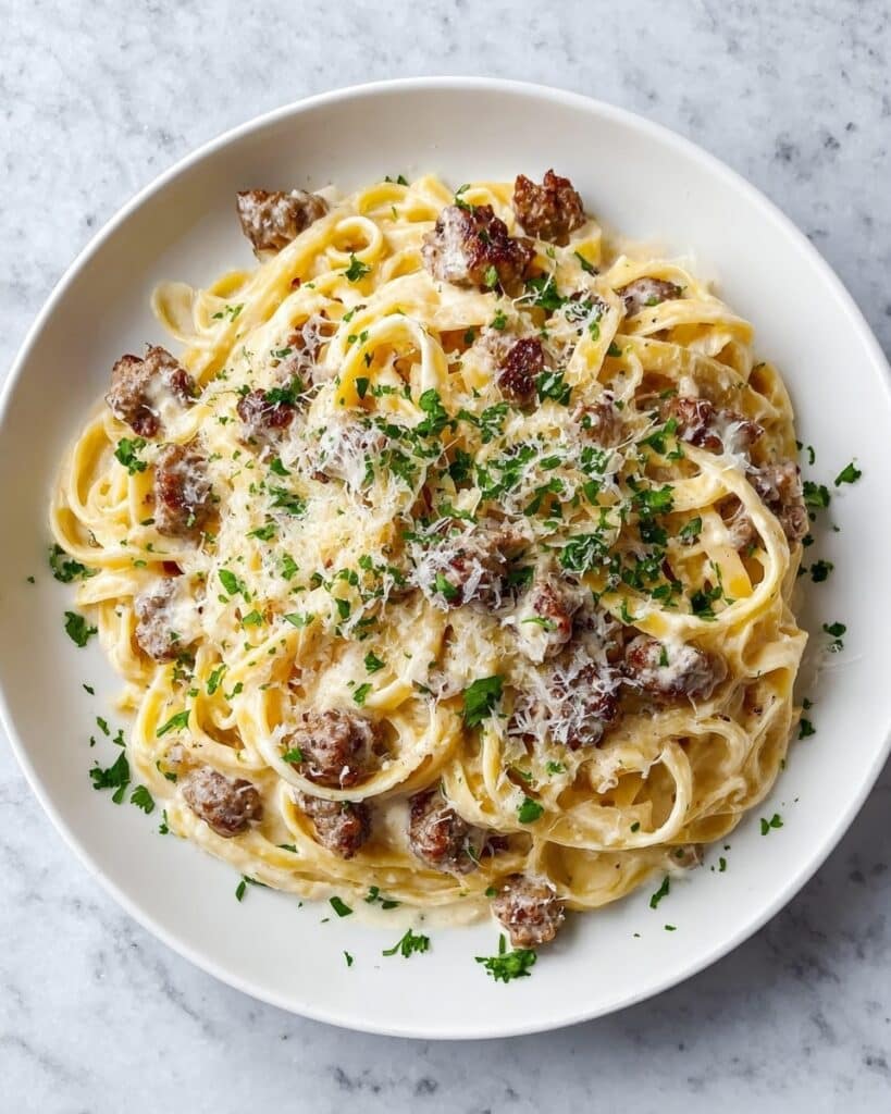 Beef Linguine in Cheesy Alfredo Sauce Recipe