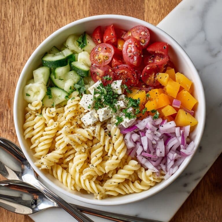 Pasta Salad with Feta, Fresh Vegetables, and Italian Dressing Recipe