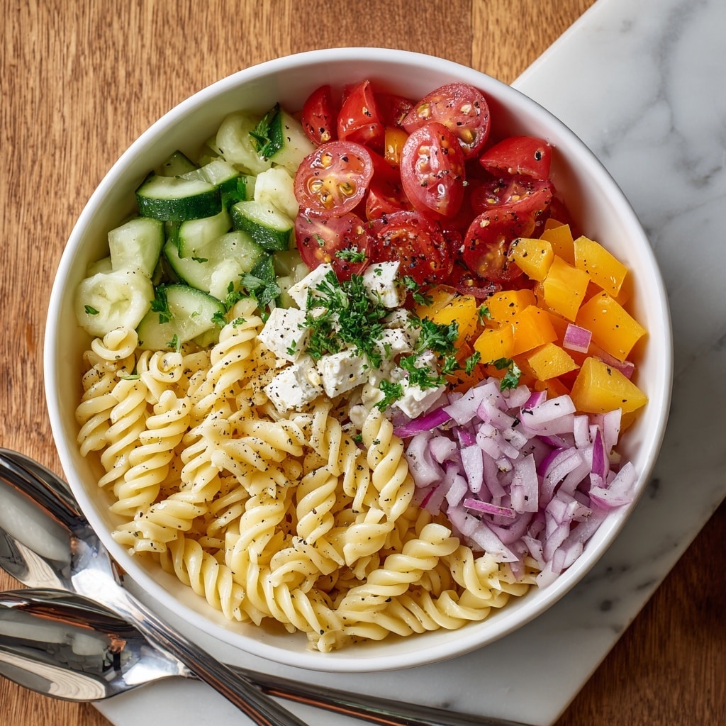 Pasta Salad with Feta, Fresh Vegetables, and Italian Dressing Recipe