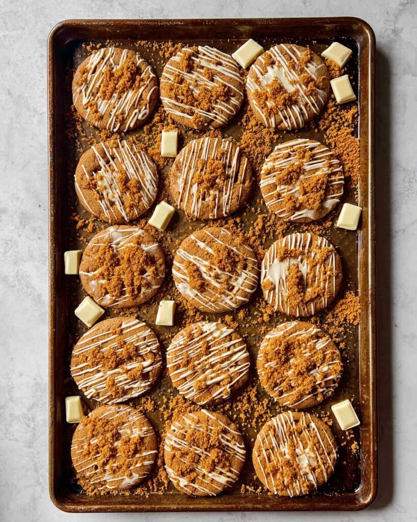 Biscoff Cookies with White Chocolate and Cookie Butter Drizzle Recipe