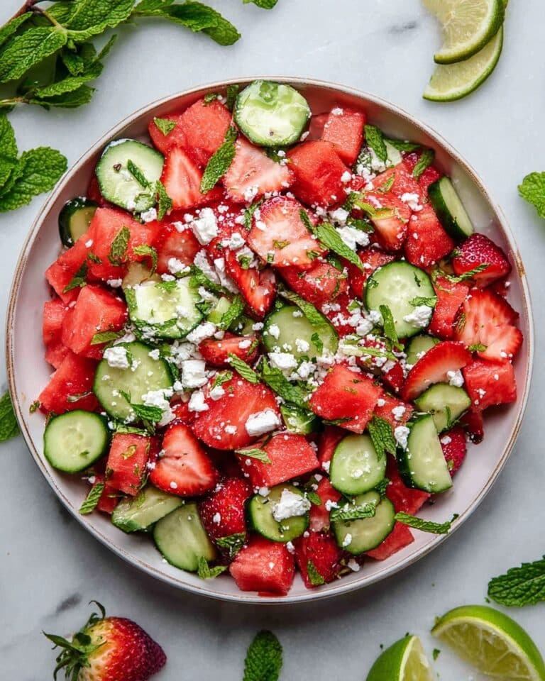 Watermelon Cucumber Salad with Strawberries, Feta, and Fresh Mint Recipe