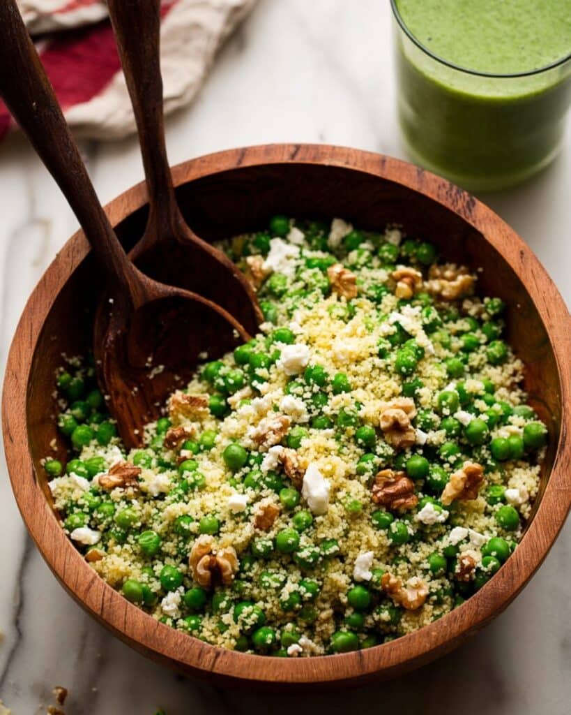 Spring Pea Feta Couscous Salad with Basil Vinaigrette Recipe