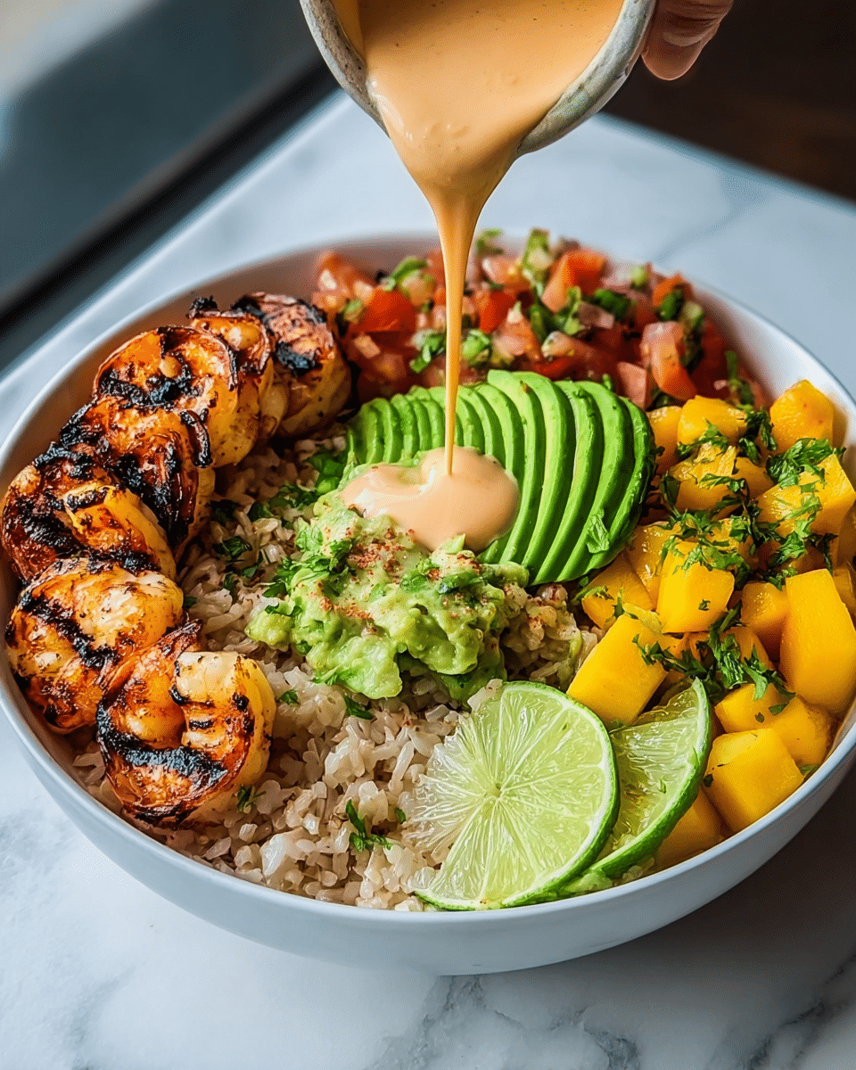 Shrimp and Avocado Bowls with Mango Salsa & Lime-Chili Sauce Recipe