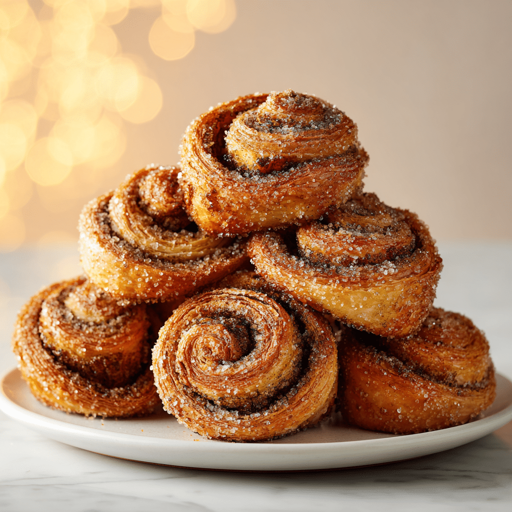 The image shows a baking tray filled with five rows and six columns of mini cinnamon rolls, each roll neatly curled with visible layers of light brown dough and darker brown cinnamon filling, topped with a light dusting of white sugar crystals. The rolls have a golden brown, slightly crispy surface, and the tray is set against a softly blurred background. The texture of the rolls looks soft and fluffy, suggesting they are freshly baked. photo taken with an iphone --ar 4:5 --v 7