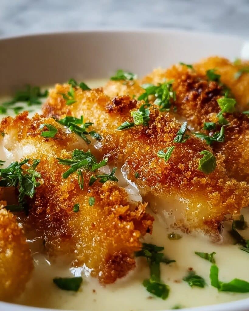 Parmesan Crusted Chicken with Creamy Garlic Sauce Recipe