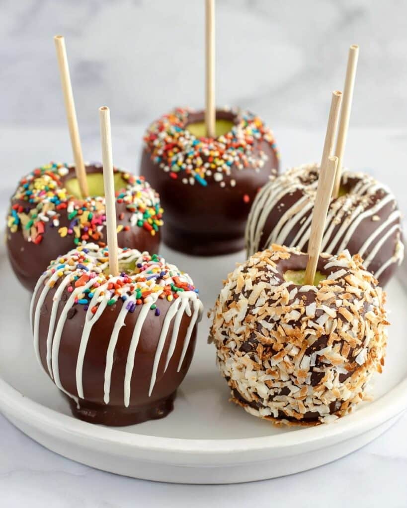 Caramel Apples with Chocolate and Toppings Recipe