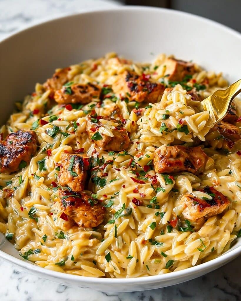 One Pot Cajun Chicken Alfredo Orzo Recipe