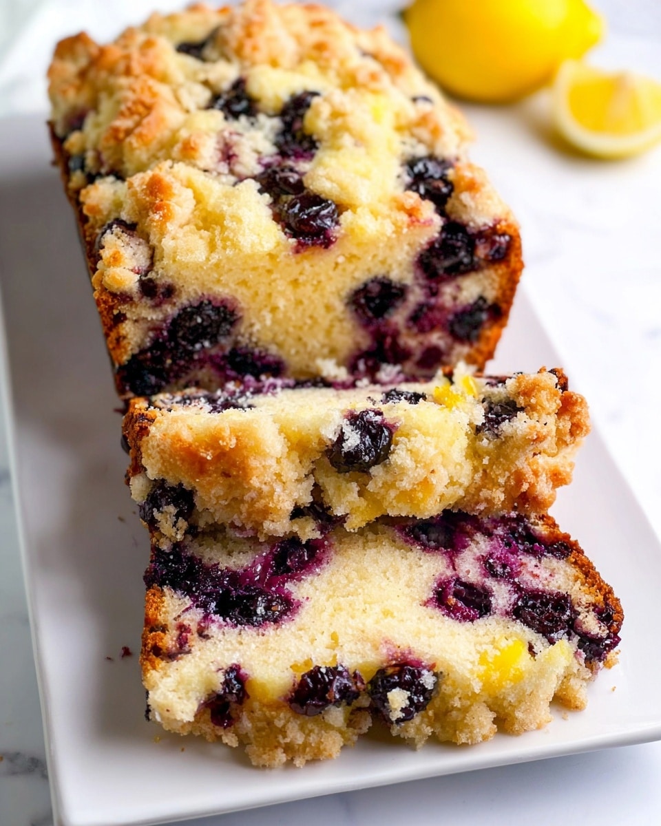 A close-up of a rectangular blueberry cake on a white plate set on a white marbled surface. The cake has two main layers: the bottom layer is golden brown and baked with a dense texture, while the top layer is a crumbly streusel mixed with dark purple blueberry halves swirling through it. A creamy white glaze is being poured over the top, adding a glossy, smooth finish that contrasts with the crumbly texture underneath. Bright natural light highlights the berries and glaze, making the cake look fresh and inviting. photo taken with an iphone --ar 4:5 --v 7