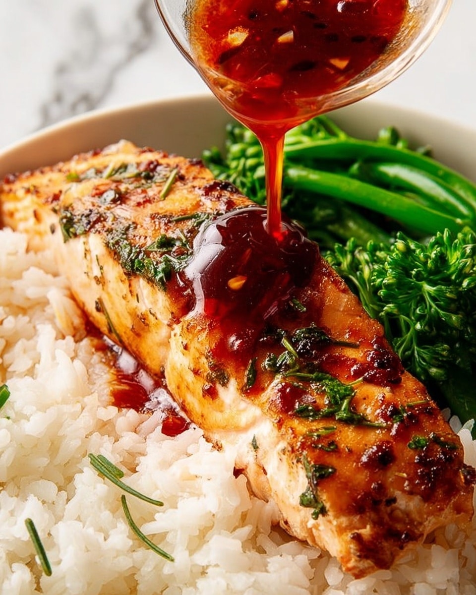 Four golden-brown grilled salmon fillets sit closely side by side in a black skillet, coated with a shiny glaze and sprinkled with finely chopped green herbs and red chili flakes. The fillets have a slightly rough, crispy texture from the grill marks and spices. Around the fish, a few lime wedges rest, adding contrast with their bright green and yellow inner flesh. A silver spoon with some glaze rests on the skillet's edge, catching light and showing specks of herbs. The overall look is rich, warm, and very fresh. photo taken with an iphone --ar 4:5 --v 7