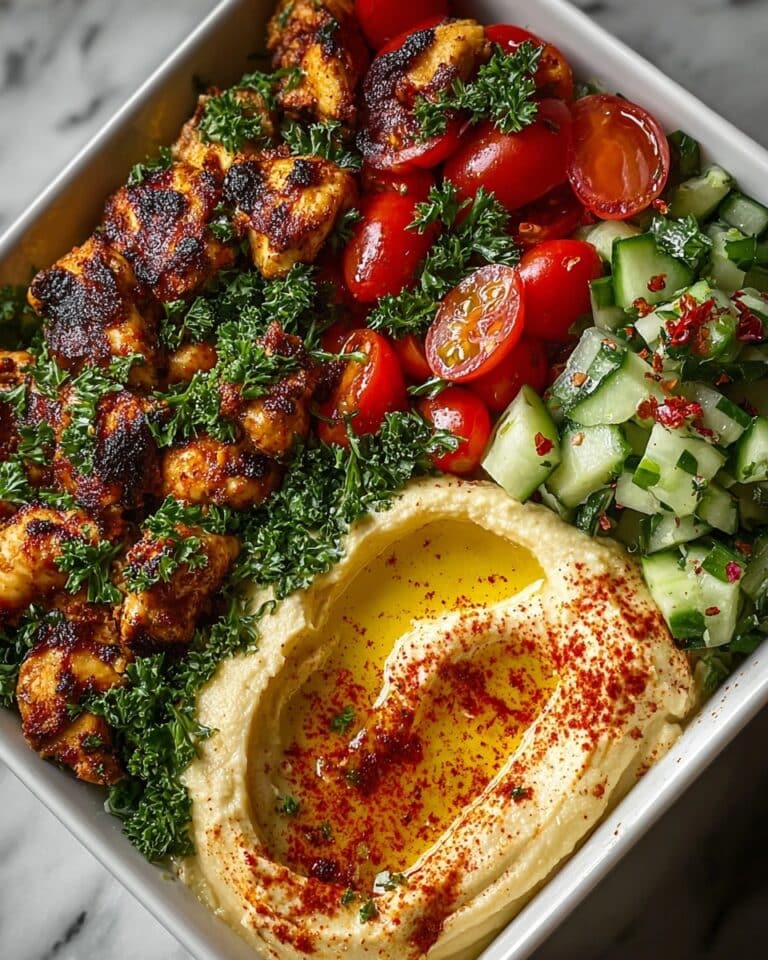 Lemon Chili Grilled Chicken Bowls with Cucumber Salad and Hummus Recipe