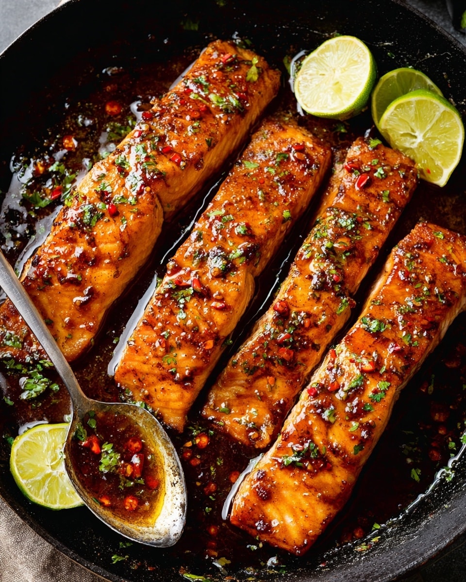 The image shows a white bowl filled with three main layers. The bottom layer consists of fluffy white rice with visible grains, covering most of the bowl. On top of the rice sits a piece of grilled salmon, cooked to a golden-brown with a slightly crisp texture and specks of green herbs. A glossy, deep red sauce is being poured over the salmon, adding a shiny and rich coating. On the right side of the bowl, bright green steamed vegetables add a fresh and vibrant touch. The background is a white marbled texture. photo taken with an iphone --ar 4:5 --v 7